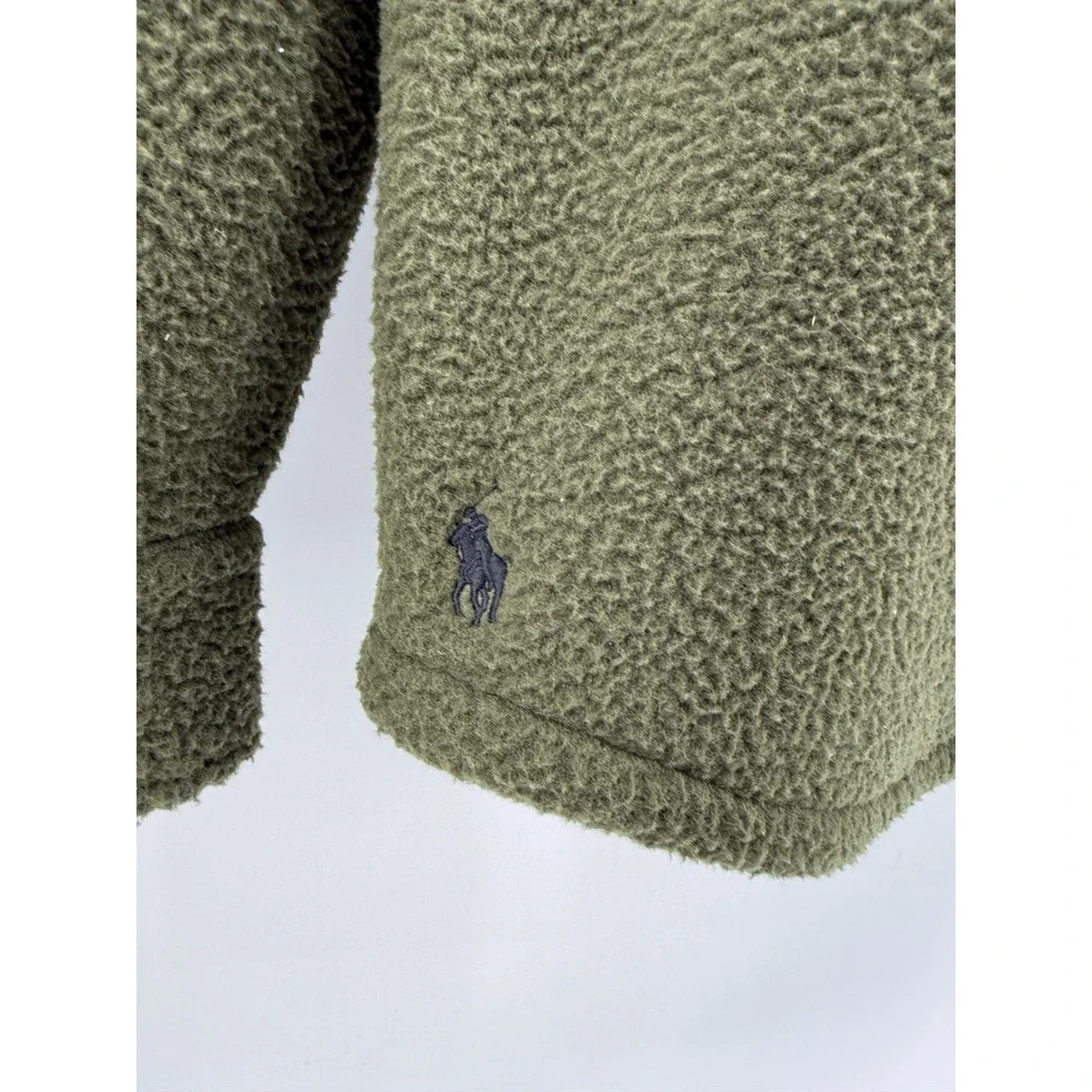 Polo‎ Ralph Lauren Mens Fleece Shirt Jacket Olive Green Sherpa P.R.L. Navy Large